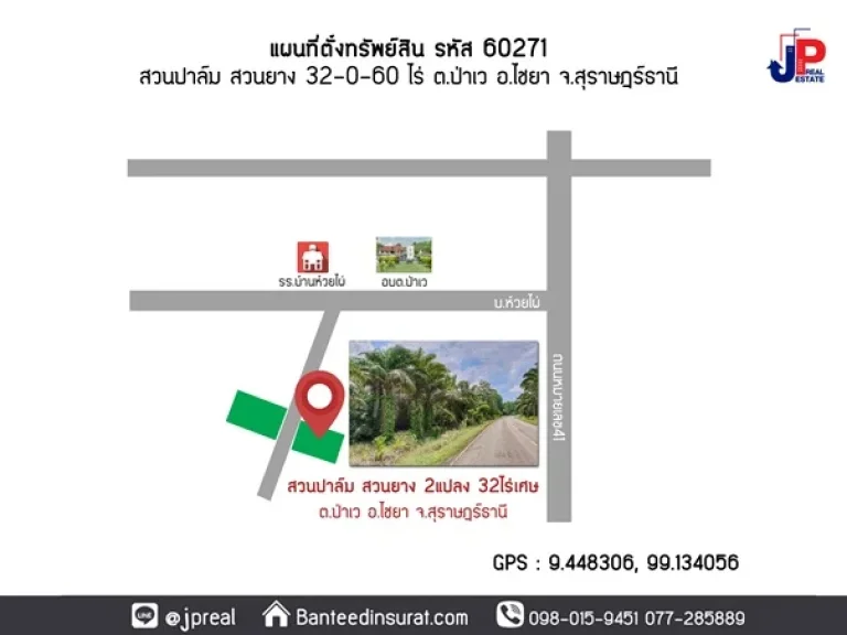 ขาย ที่ดินสวนปาล์ม ราคาถูก 32ไร่เศษ ตำบลป่าเว อไชยา สุราษฎร์ธานี ติดถนนลาดยาง ใกล้อบตป่าเว 1 กิโล