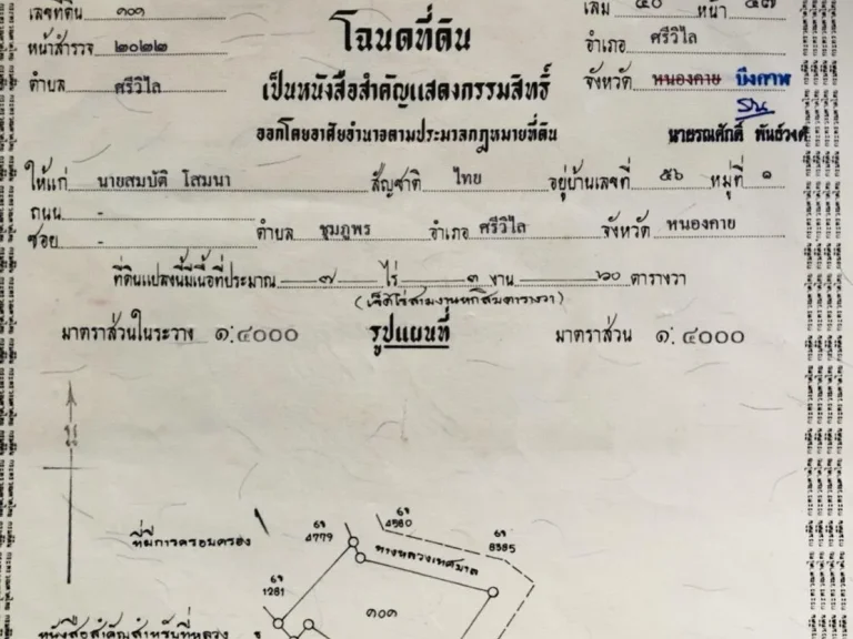 ขายด่วนที่ดิน ในเขตเทศบาลตำบลศรีวิไล 7 ไร่ 3 งาน 60 ตรว