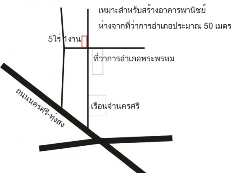 ขายด่วนที่ดินหน้าอำเภอพระพรหม 5 ไร่เศษ ไร่ละ 790000