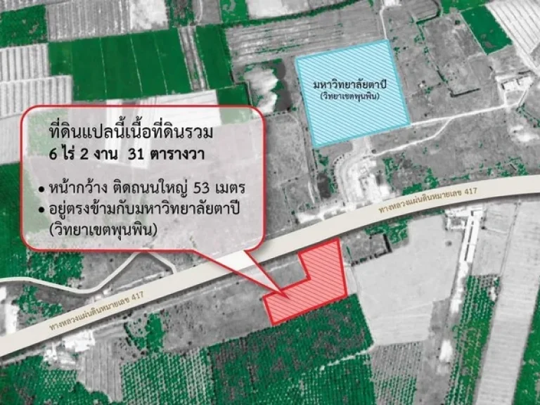 ขายที่ดินทำเลดีมาก โฉนดจำนวน 6 ไร่ 2 งาน 31 ตรว ตรงข้าม มตาปี เมืองสุราษฎร์