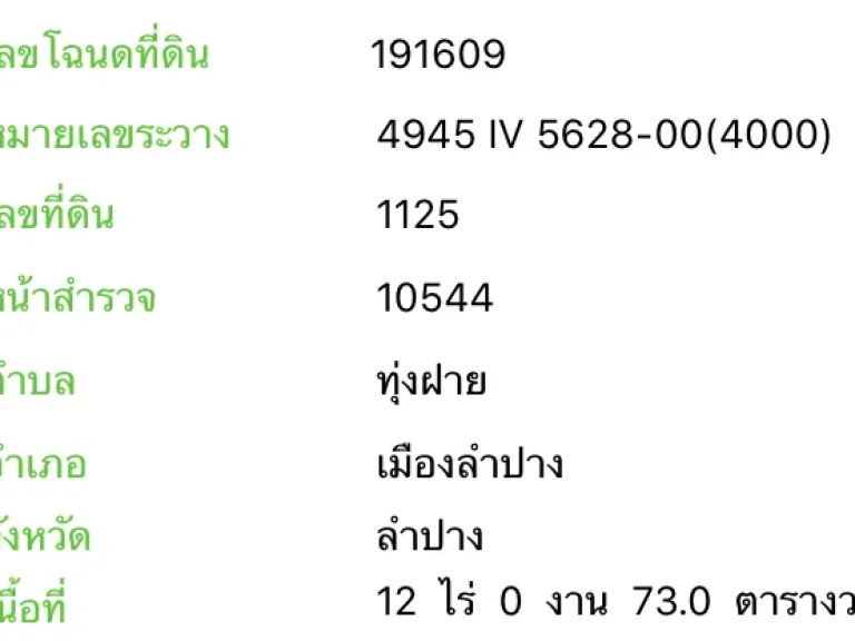 ขายที่นาในจลำปาง ตทุ่งฝาย 12 ไร่ 3600000