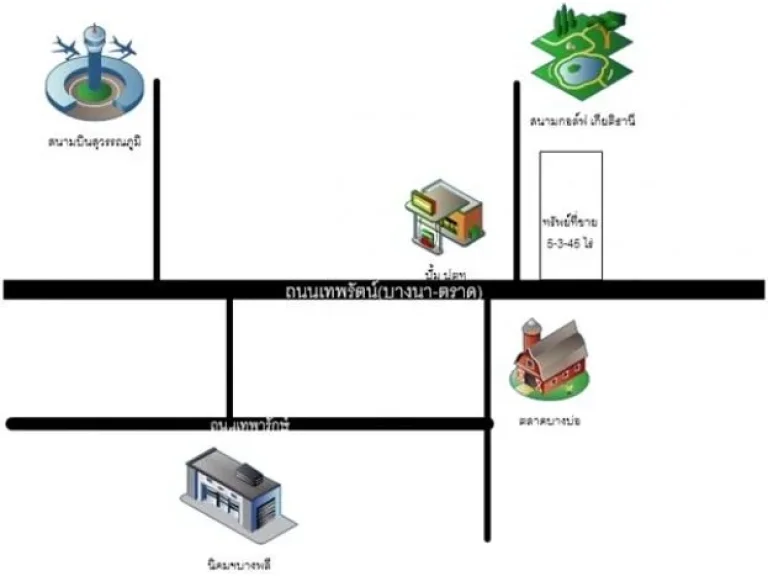 AA0002ขายที่ดินติดถนนเทพรัตน์บางนา-ตราด กม30 5-3-45 ไร่ ใกล้สนามกอล์ฟเกียติธานี บางบ่อ