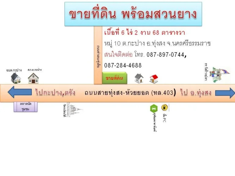 ขายที่ดินติดถนนทางหลวง 403 ทุ่งสง-ห้วยยอด ด่วน