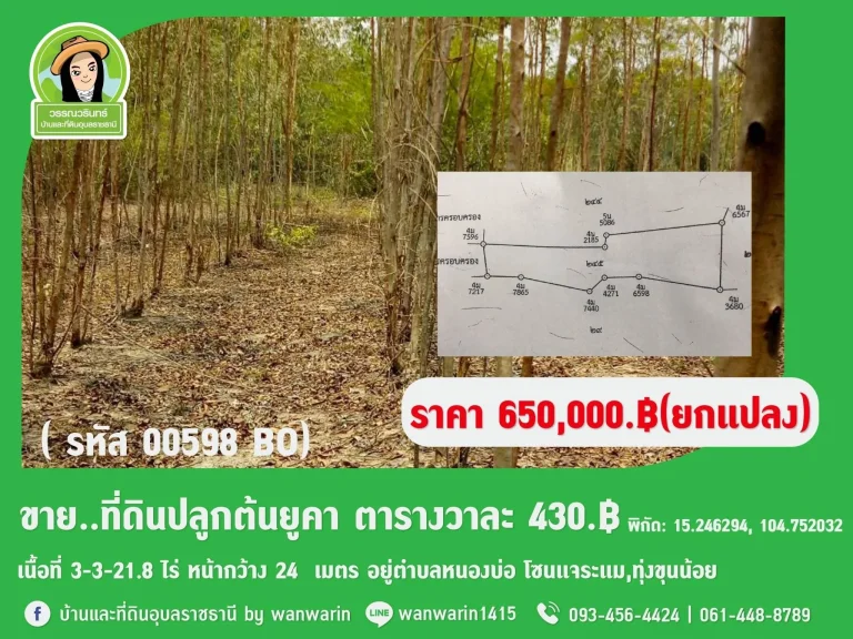 ที่ดินเพื่อการเกษตร ใกล้ลำเซบาย เกือบ 4 ไร่ เพียง 650000