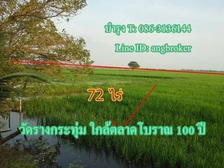 ขายที่นา 72 ไร่ๆ65แสนบาท ซอยวัดรางกระทุ่ม ใกล้ตลาดโบราณ 100ปี