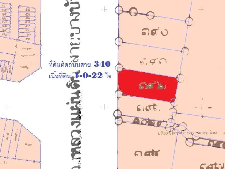 ขายที่ดิน 1-0-22 ตารางวา ติดถนนสาย 340 ที่ดินสวยทำเลทอง ใกล้ สยามแม็คโครสุพรรณบุรี