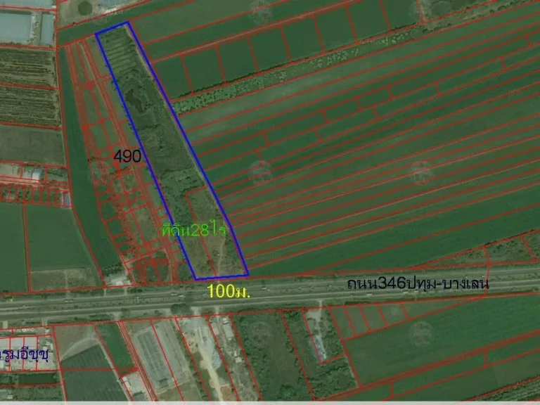 ขายที่ดิน28ไร่ หน้ากว้าง100ม ติดถนน346ปทุม-บางเลน ต ไทรใหญ่ อ ไทรน้อย จ นนทบุรี