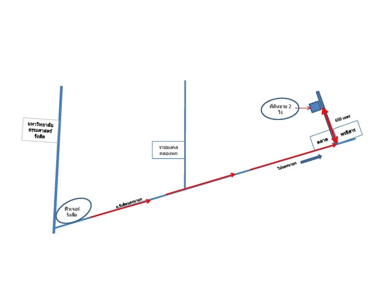 ขายด่วน ที่ดิน 2 ไร่ คลอง 10 หลังตลาดพรธิสาร ห่างถนน รังสิตนครนายกเพียง 650 เมตร ไร่ละ 3 ล้าน