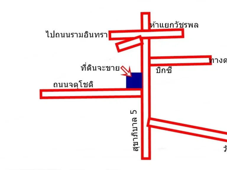 ขายที่ดิน 600 ตรว ติดถนนใหญ่สุขา5 และ ถนนจตุโชติ หัวมุมพอดี