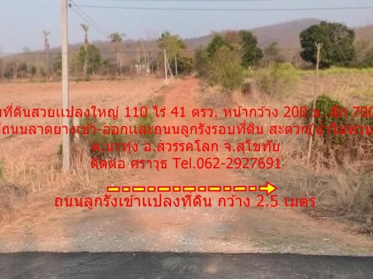 ขายที่ดินสวยเเปลงใหญ่ 110 ไร่ หน้ากว้าง228 ม ลึก 692 ม มีถนนเข้าออกสะดวกน้ำไม่ท่วม ตนาทุ่ง อสวรรคโลก จสุโขทัย