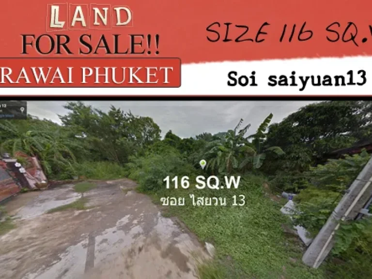 Land For Sale Soi Saiyuan near Rawai Beach size 464m2 116sqw