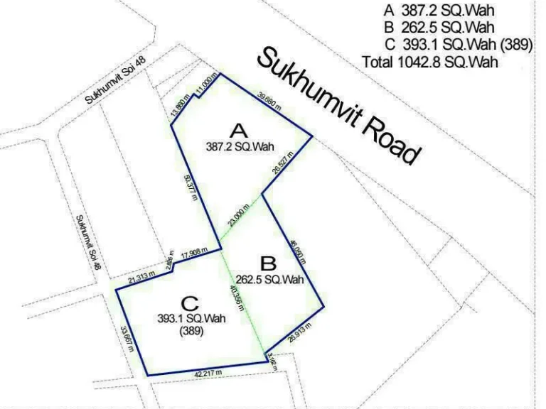 ขายด่วน ที่ดิน2-2-428ตรว ติดถนนสุขุมวิท48แนวรถไฟฟ้า พื้นที่สีแดง ราคาตรวละ950000บาท