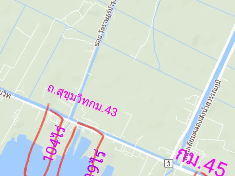 ขายที่ดินชายทะเลบางปู3แปลง104ไร่139ไร่และ27ไร่ถนนสุขุมวิทกม43-45หน้าติดถนนหลังติดทะเล