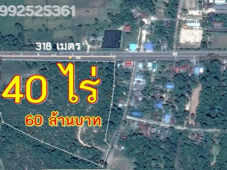 ที่ดินแปลงงาม 40 ไร่ ติดทางสี่เลน 318 เมตร ถนนวาริน-พิบูลท่าช้าง