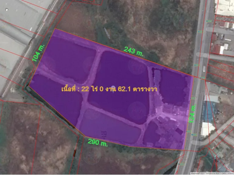 พื้นที่สีม่วง ที่ดิน 22 ไร่ อบางบ่อสมุทรปราการ อยู่ติด เคหะบางพลี