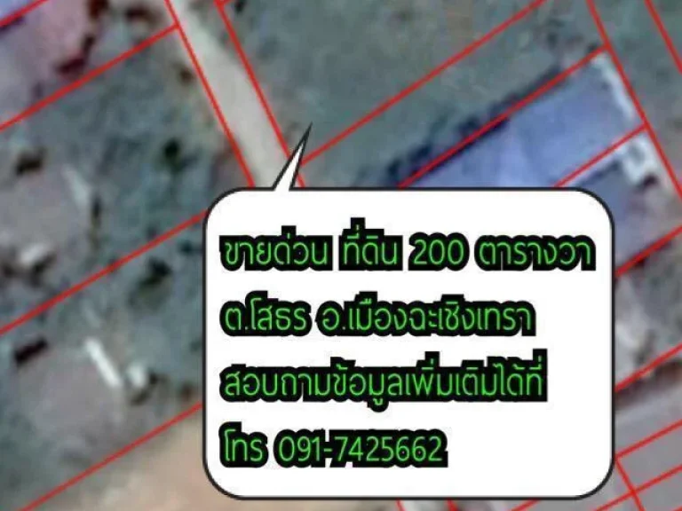 ขายที่ดิน 200 ตรว พื้นที่สวย ซอยเทพคุณากร 12 ตโสธร อเมืองฉะเชิงเทรา จฉะเชิงเทรา