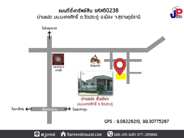 ขาย บ้านแฝด ราคาถูก หมู่บ้านมงคลสิทธิ์ วัดประดู่ สุราษฎร์ธานี 375วา 2นอน 1น้ำ ใกล้วัดสมหวัง 1นาที