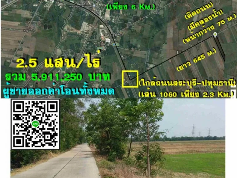 ขายที่ดินถูกมาก 23 ไร่ๆละ 25 แสน ใกล้ถนนหลักพหลโยธิน 6 Kmตหนองจรเข้ อหนองแค จสระบุรีเหมาะทำการเกษตรปลูกบ้านสวน