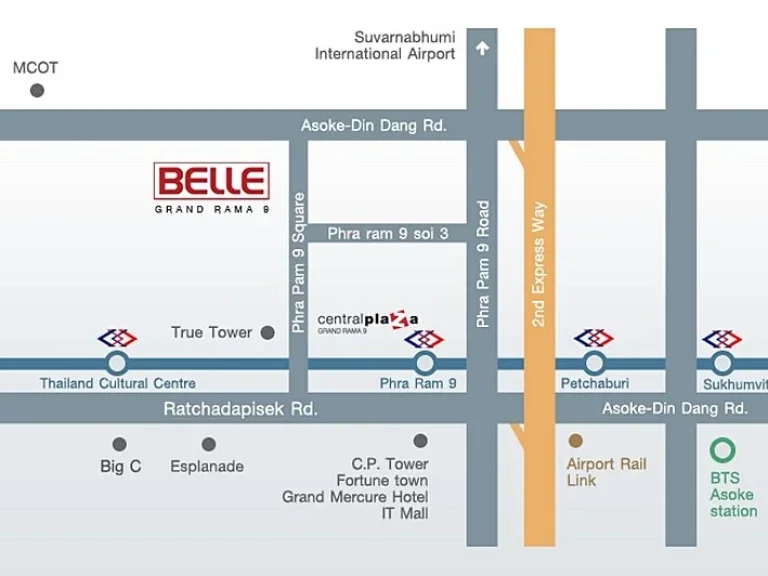 Belle Grand Rama 9 ใกล้ MRT พระราม 9 ขนาด 96 ตรม 2 ห้องนอน 2 ห้องน้ำ ชั้น14 วิวสระว่ายน้ำ เฟอร์ครบ