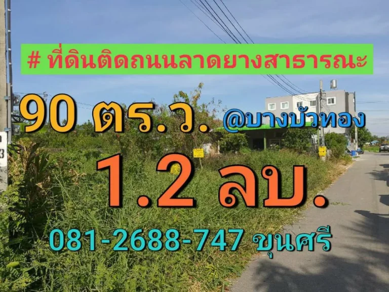 ขายที่ดินลาดปลาดุก 90 ตารางวา ติดถนนลาดยาง สาธารณะ ตำบล บางคูรัด อำเภอ บางบัวทอง นนทบุรี