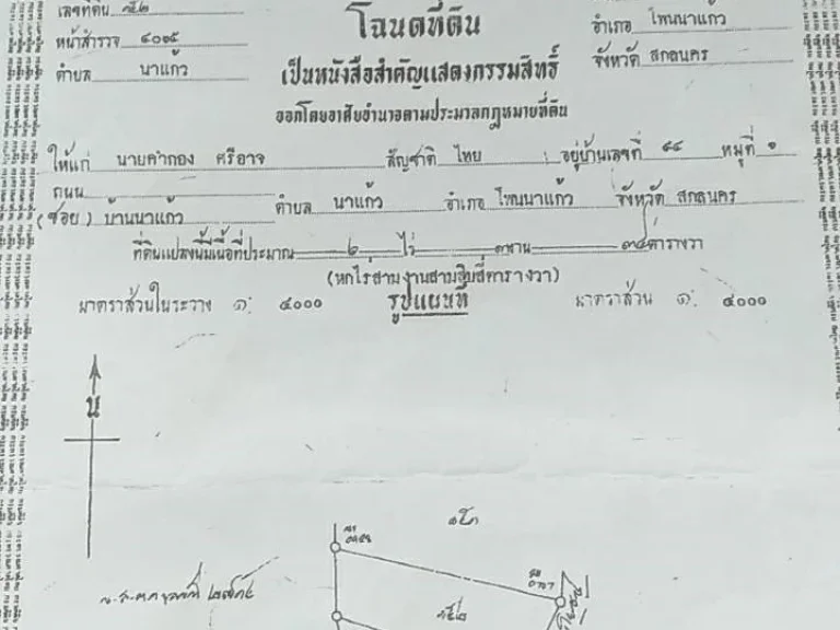 ขายด่วน ที่ 6ไร่ 3งาน ใกล้ถนน 4 เลน สกล-นครพนม