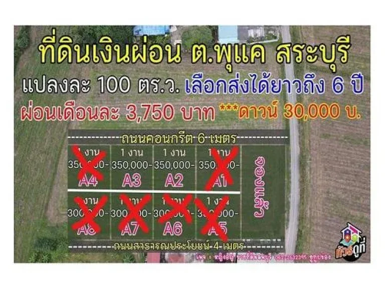 ที่ดินเงินผ่อน เหลือ 2 แปลงสุดท้าย ตพุแค อเฉลิมพระเกียรติ จสระบุรี