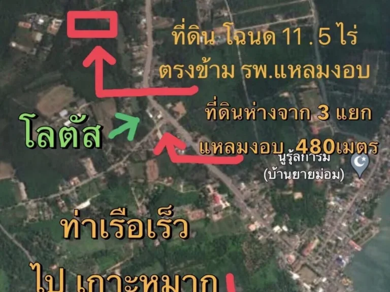 ที่ดิน 11 5 ไร่ ตรงข้าม รพแหลมงอบ ใกล้ชุมชน ไฟฟ้า ประปา