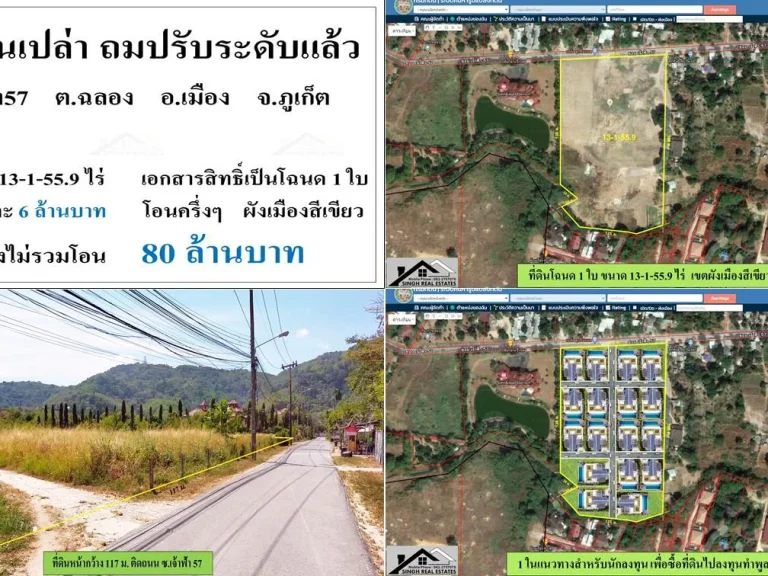 ขายที่ดินเปล่า 13-1-559ไร่ ตืดถนนซเจ้าฟ้า57 ผังสีเขียว เหมาะทำวิลล่าหรู