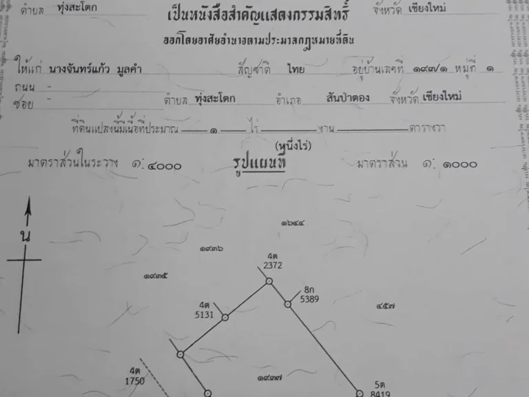 ขาย ที่ดิน 1 ไร่ เจ้าของขายเอง สันป่าตอง เชียงใหม่