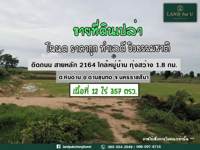 ขายที่ดินเปล่าด่านขุนทด ติดถนนทำเลดี ราคาถูก บรรยากาศดีมาก