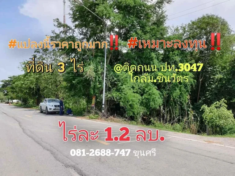 ขายที่ดินราคาถูกมาก 3 ไร่ ใกล้ มหาวิทยาลัยชินวัตร ติดถนน ปท3047 ตบางเตย อสามโคก จปทุมธานี