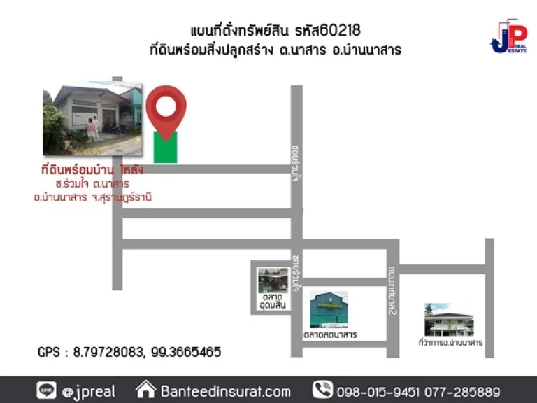 ขาย ที่ดินพร้อมบ้าน 40วา ฟรีค่าโอน ซร่วมใจ ตำบลนาสาร อำเภแบ้านนาสาร สุราษฎร์ธานี ติดถนนสองด้าน