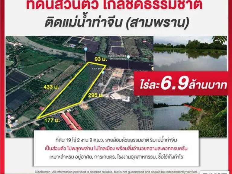 รหัสทรัพย์ที่ 6 ที่ดินพร้อมขาย ส่วนตัว ใกล้ชิดธรรมชาติ ติดแม่น้ำท่าจีน สามพราน คุ้มค่ากับการซื้อไว้เก็งกำไร