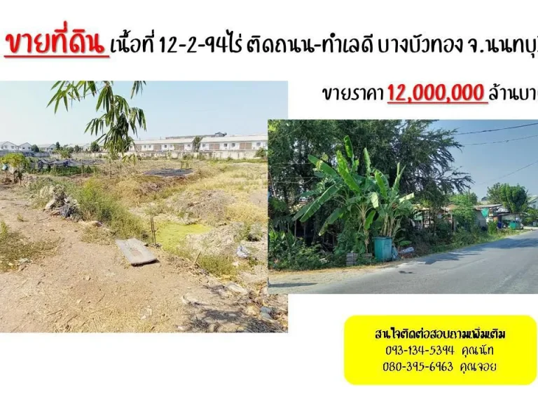 ขายที่ดิน เนื้อที่ 12-2-94ไร่ ติดถนนซอยสามวัง ใกล้สมบัติบุรี จนนทบุรี