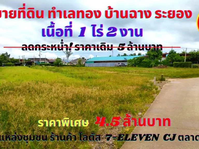 ขายที่ดินระยอง บ้านฉาง เนื้อที่ 1ไร่ 2 งาน ตสำนักท้อน อบ้านฉาง จระยอง ทำเลทอง ติดถนนคอนกรีต หน้ากว้าง 21 เมตร