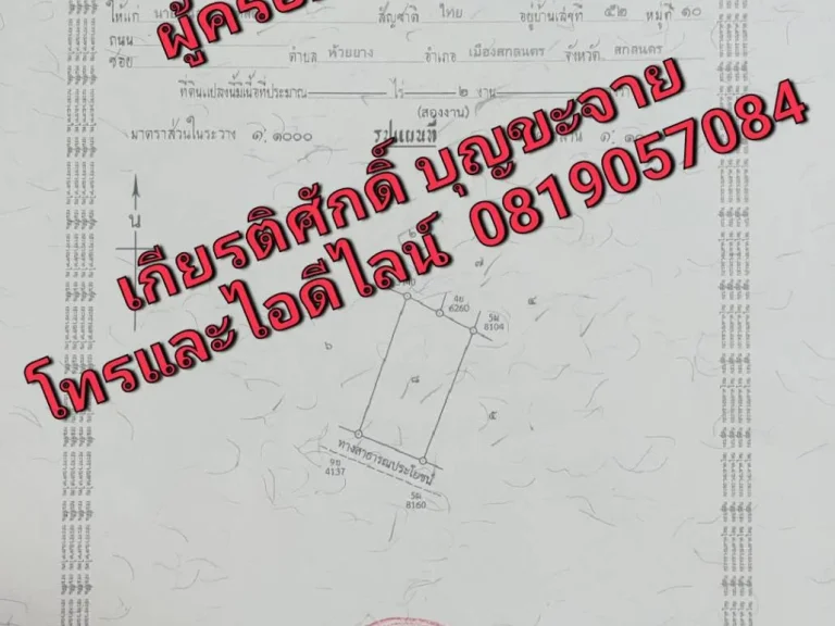 ขายด่วน ที่ดินเปล่า1ไร่ น้ำปะปา ไฟฟ้าถึง ติดถนน อเมือง จสกลนคร