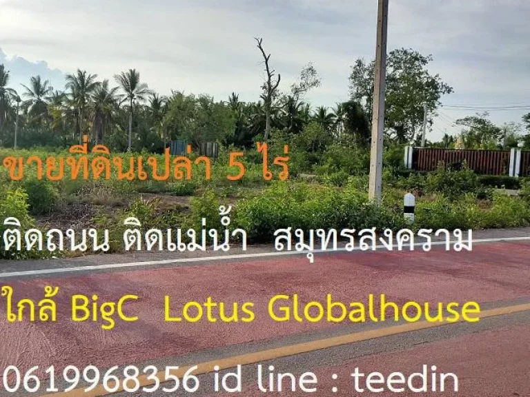 ขายที่ดินเปลา 5 ไร่ ติดถนน ติด แม่น้ำ ขายถูก ขายยกแปลงไม่แบ่ง ใกล้ global house big C Lotus