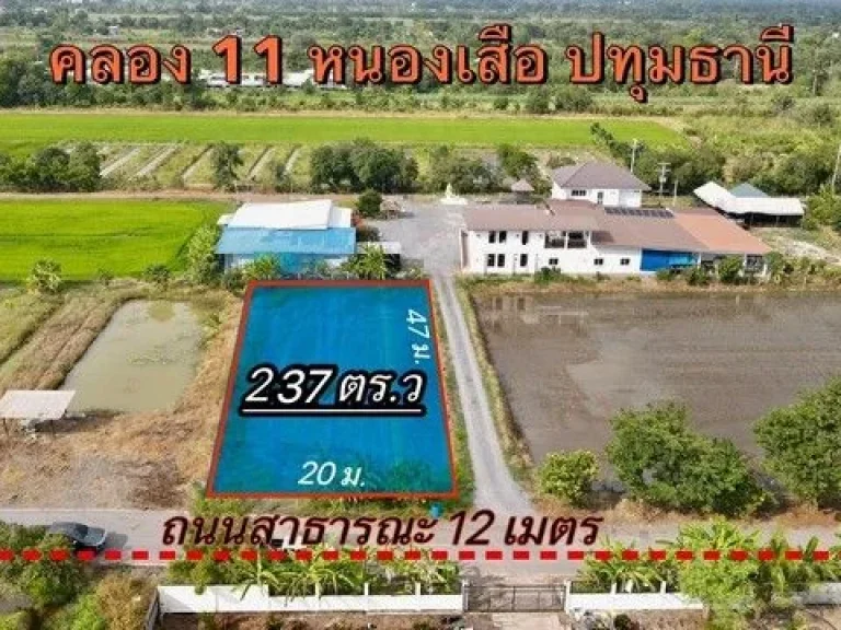 ขายที่ดินคลอง11 หนองเสือ 237 ตรว ติดถนน2ด้านเข้าซอยจากถนน50