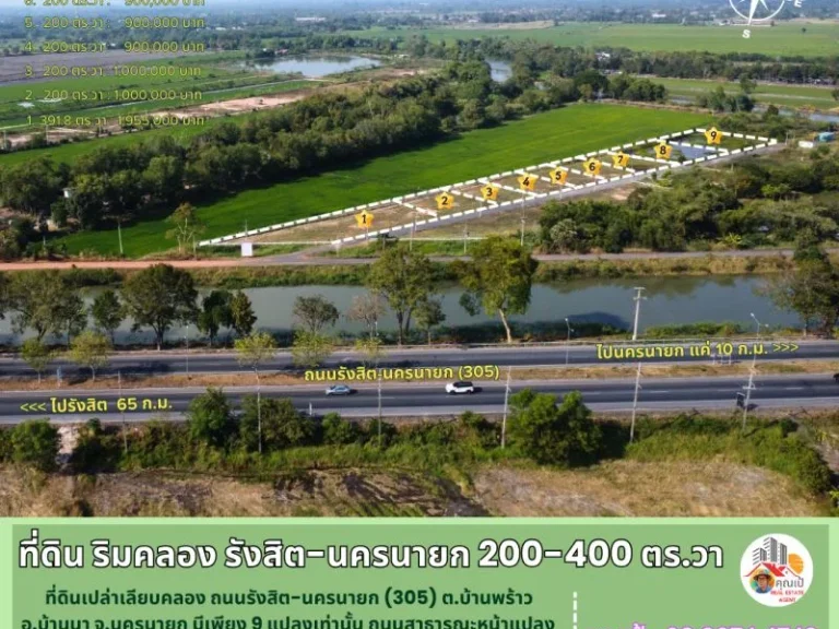 ขายที่ดินนครนายก เนื้อที่ 200-400 ตรวา ที่ ตบ้านพร้าว