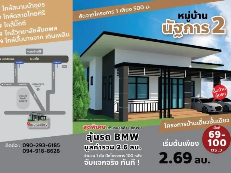 ขายถูกมาก บ้านเดี่ยวชั้นเดียว สร้างใหม่ โครงการนัฐการ 2