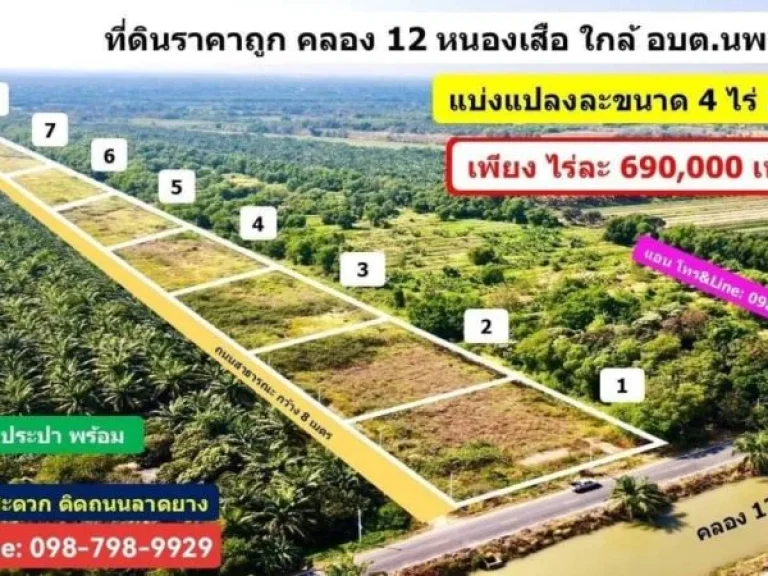 รีบจองเลยที่ดินราคาถูก มาแล้ว คลอง 12 หนองเสือ ใกล้ อบต