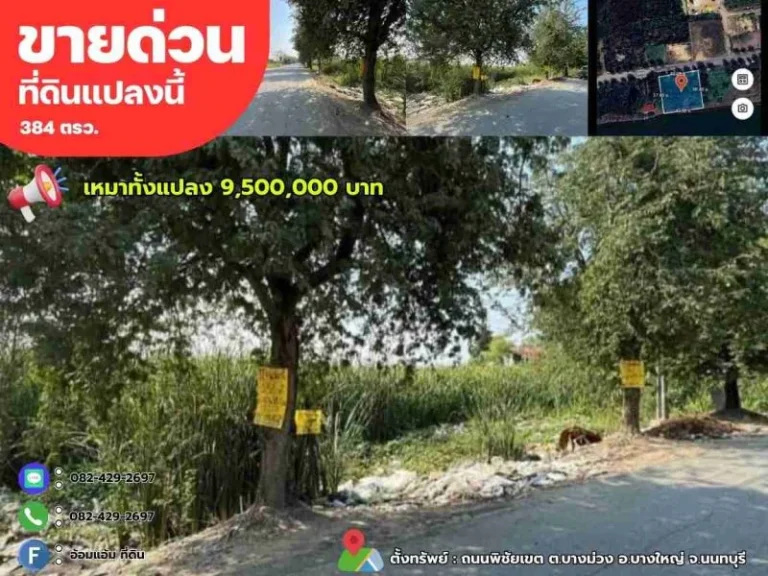 ขายที่ดินเปล่า 384ตรวติดถนน พิชัยเขต ตบางม่วง อบางใหญ่