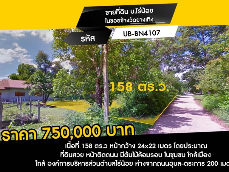 ขายที่ดิน บไร่น้อย ในซอยข้างวัดยางเทิง