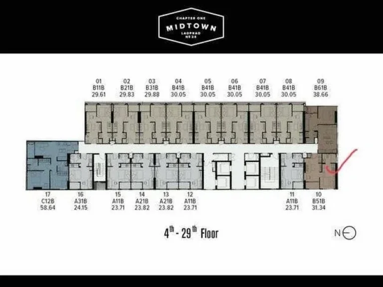 ให้เช่าคอนโด Chapter One Midtown ลาดพร้าว24 ขนาด 31ตรม ชั้น9 พร้อมเฟอร์นิเจอร์ครบ