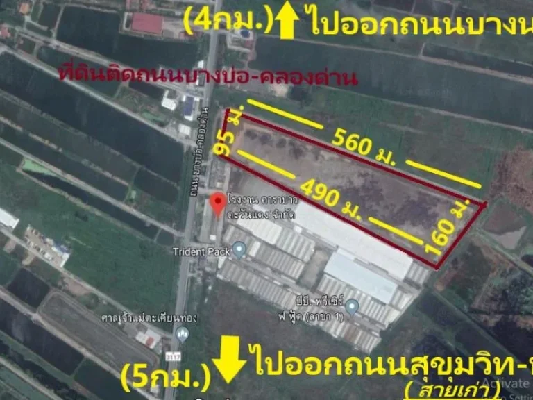 ขายที่ดิน 41 ไร่เศษ บางบ่อ คลองด่านถนนบางนา-ตราด 88 sqw