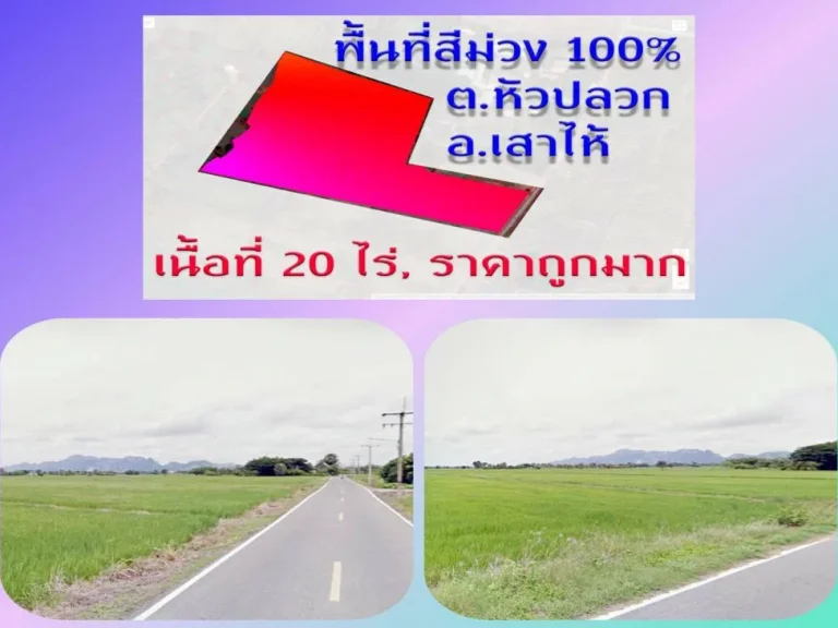 ขายที่ดินราคาถูก 20 ไร่ สระบุรี พื้นที่สีม่วง 100 สร้างโรงงานได้