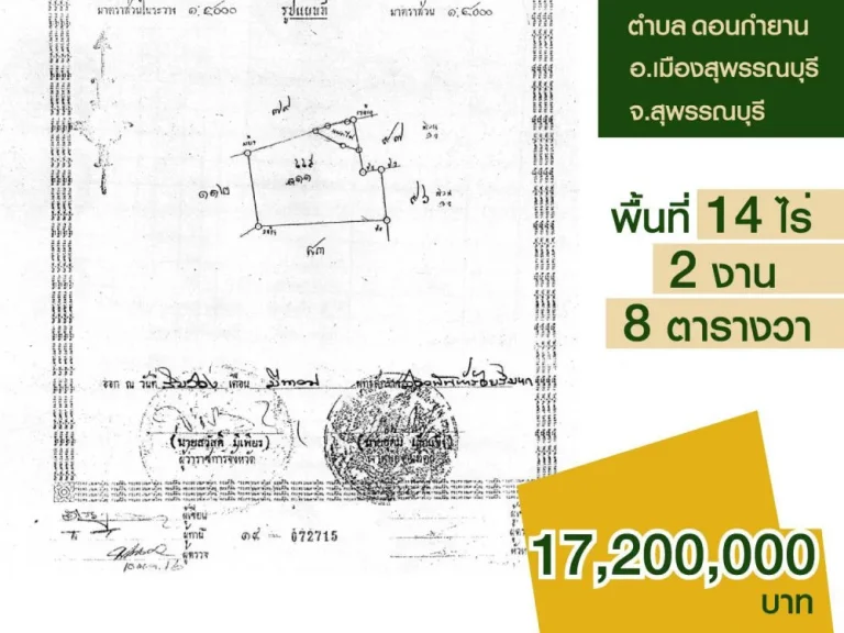 ขายที่ดินสุพรรณบุรี พื้นที่งาม เลขที่ดินสวย