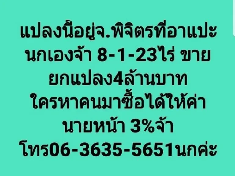 ขายที่ดิน 8-1-23ไร่ ยกแปลง 4 ล้านบาท ฟรีโอน ตหนองปลาไหล