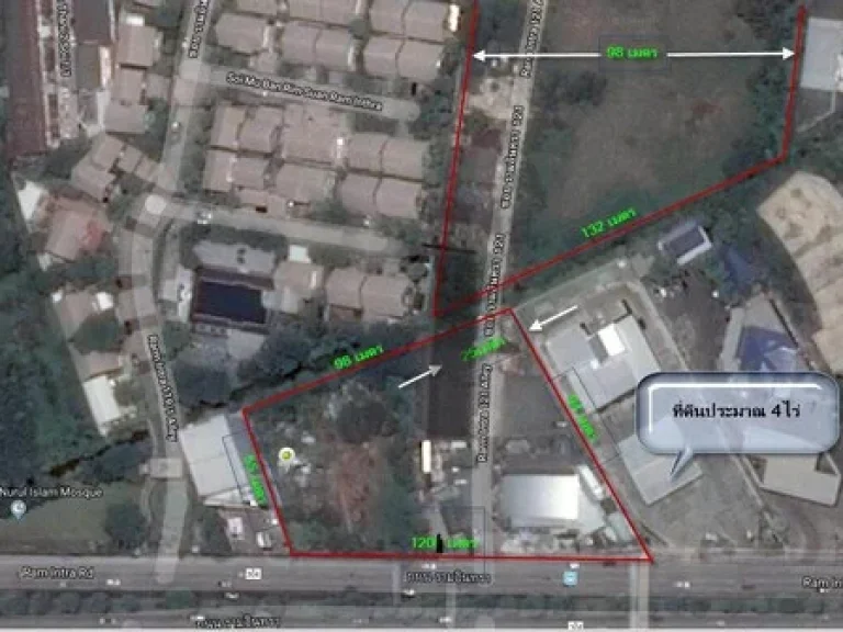 ขายที่ดิน 45ไร่ 13ตรว หน้ากว้าง 120เมตร ลึกประมาณ 700 เมตร ติดถนนรามอินทรา
