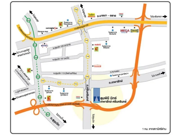 ลุมพินีมิกซ์เทพารักษ์-ศรีนครินทร์ บางนา ห้องขนาด 22 ตรม ค่าเช่า 5500 ต่อเดือน